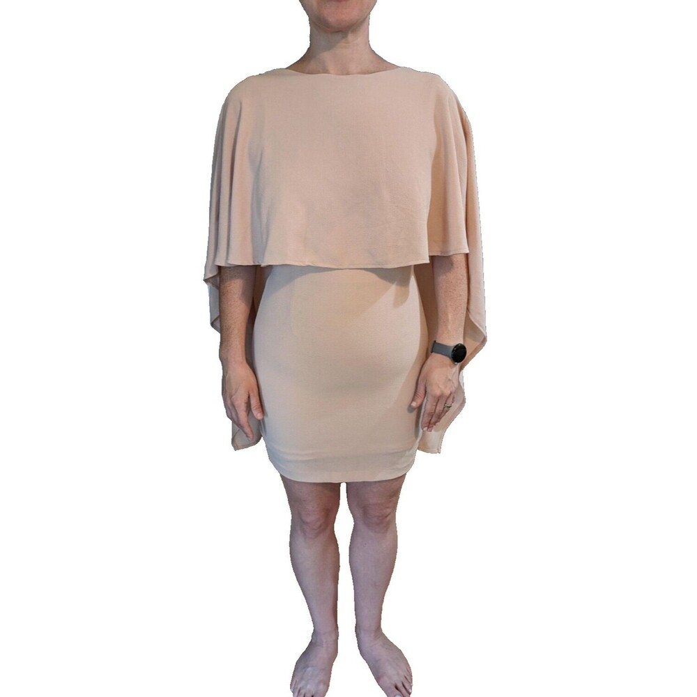 LULUs Women's Blush Pink Cape Style Short Very Unique Dress Size Large
